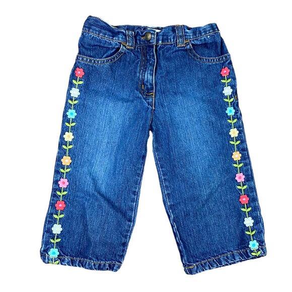 Gymboree Cropped Embroidered Floral Jeans Size 4T Adjustable Waist - Picture 1 of 5